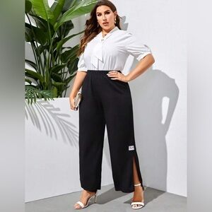 New Black Loose Fit Split Hem Pants